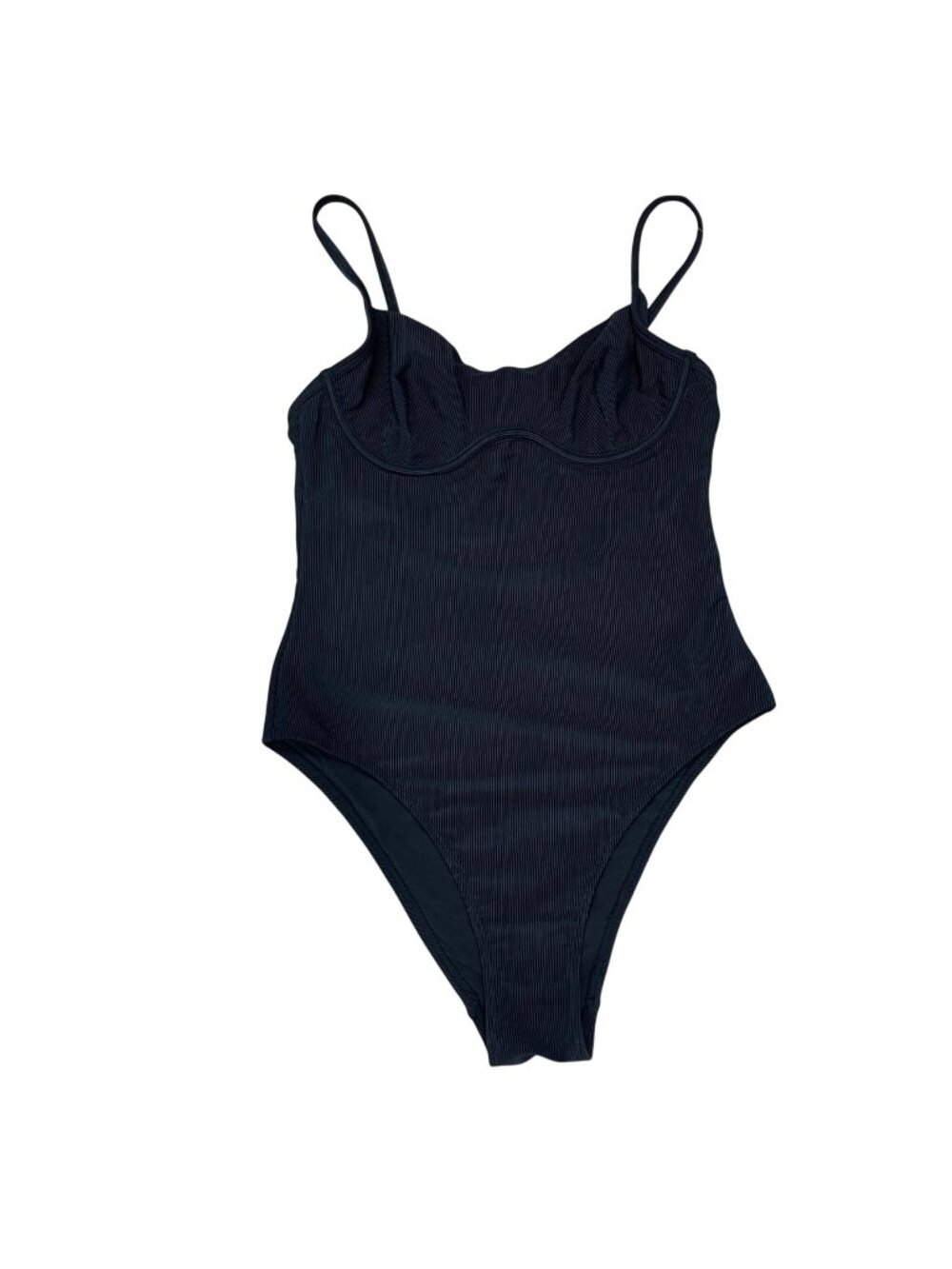 Dobreva Ribbed One Piece Underwire Swimsuit Women's Size Small Black Minimalist